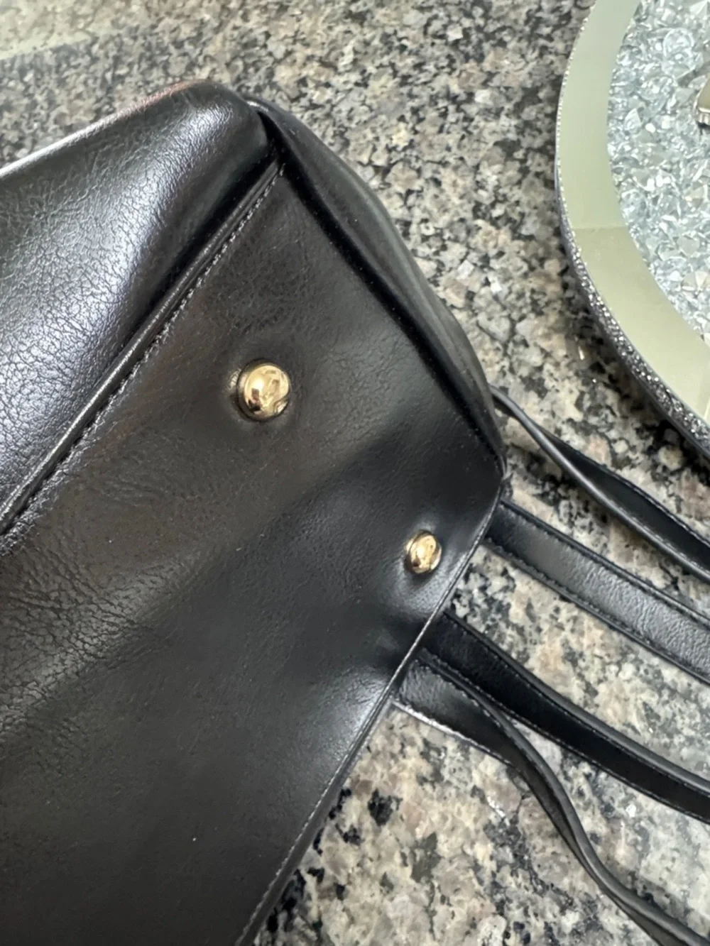 Women's Black Leather Satchel with Gold-Tone Lock and crossbody strap EUC